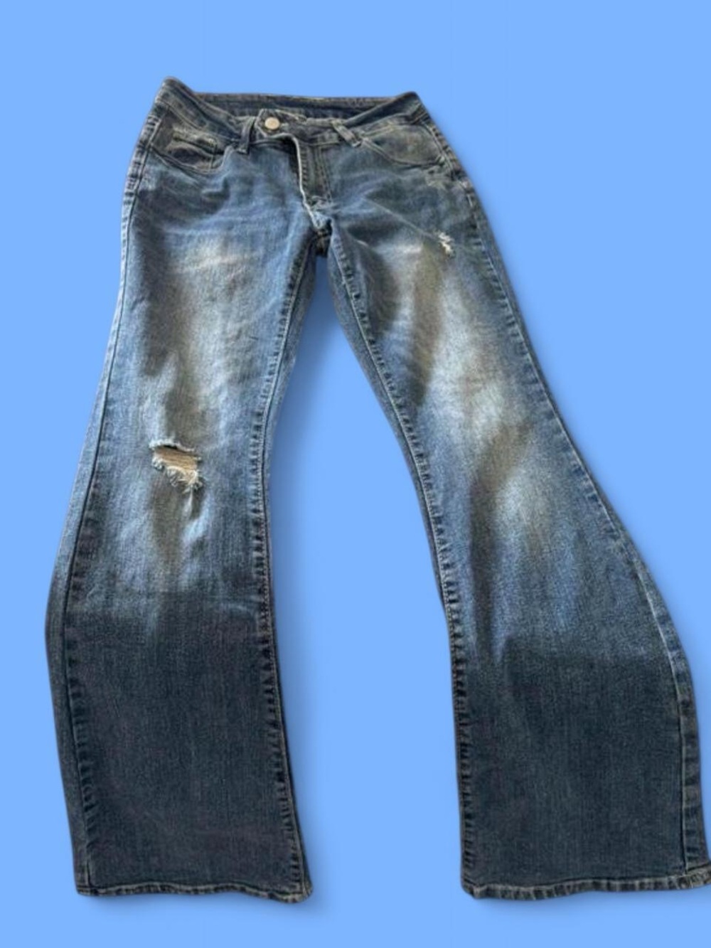 Women’s Blue Distressed Flare Jeans